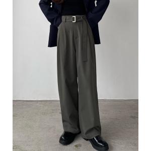 パンツ べルト付きハイウエストツイルパンツ レディース