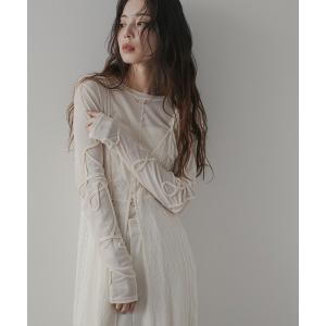 tシャツ コード刺繍リボンシアートップス レディース