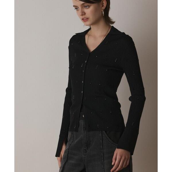 ニット セーター ビジューリブニットトップ レディース