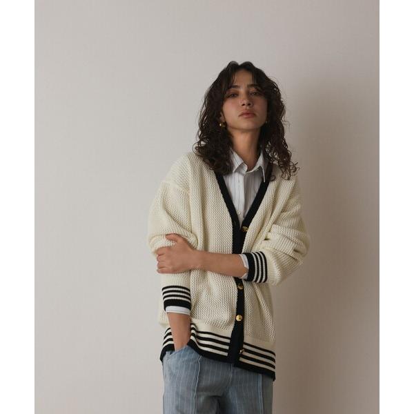 カーディガン メッシュラインニットカーディガン レディース