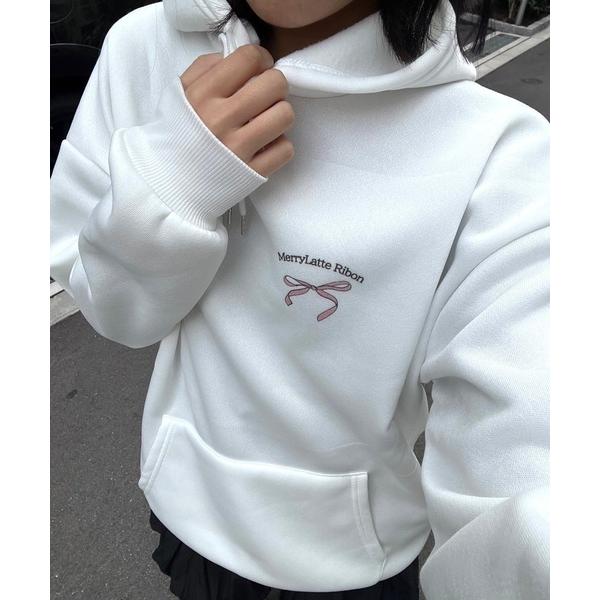 パーカー ワンポイントピンクリボンパーカー レディース