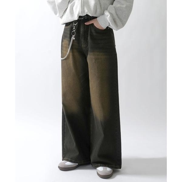 ワイドパンツ ジーンズ vintage like overdye loose fit wallet ...