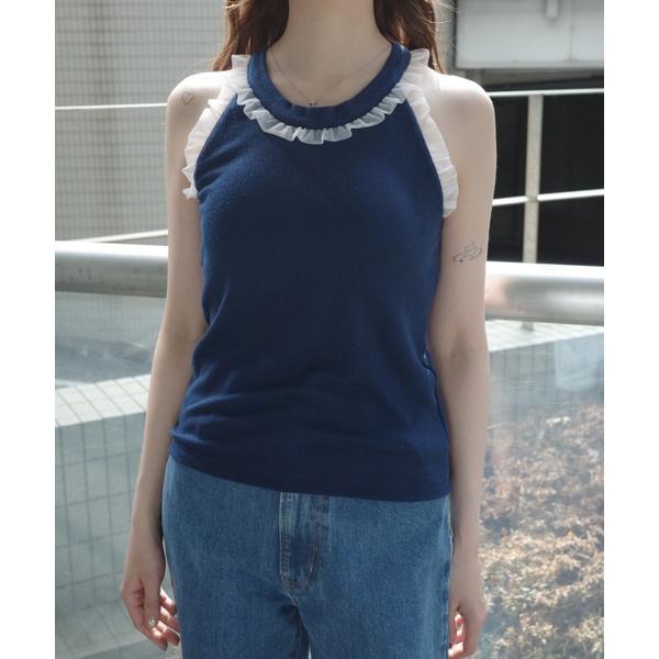 タンクトップ ノースリーブ cup in tulle frill heart tank top／「カ...