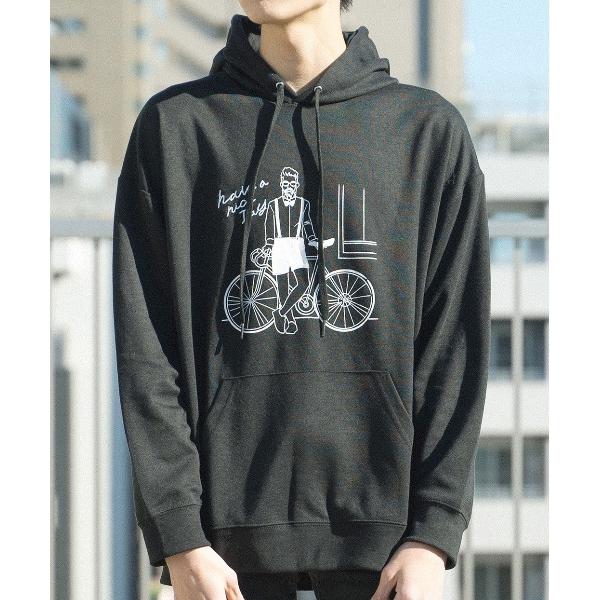 パーカー ゆる線画プリントビッグシルエットプルパーカー メンズ