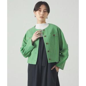 ジャケット ノーカラージャケット 「1枚で着映える」ツィードショートジャケット レディース