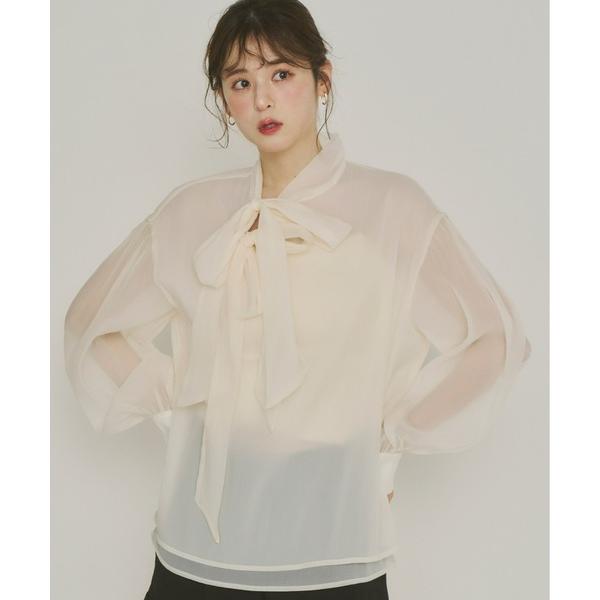 ブラウス シャツ 2wayシアーダブルリボンブラウス レディース