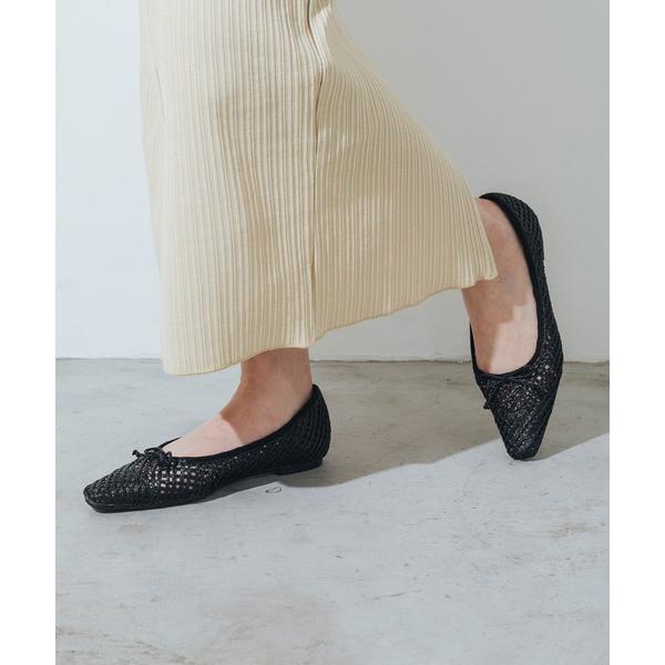 パンプス 「軽量・柔らかい」スクエアメッシュフラットバレエ IY5703