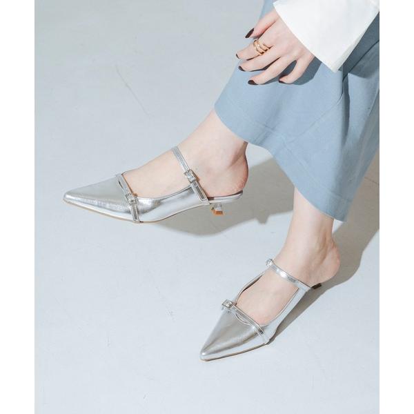 パンプス 「柔らかい・クッション入り」ダブルベルトポインテッドミュール IY5707