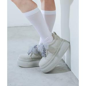 スニーカー 「XS-LLサイズ展開・軽量」2WAY8cm厚底レースアップシューズ IY5734 レディース