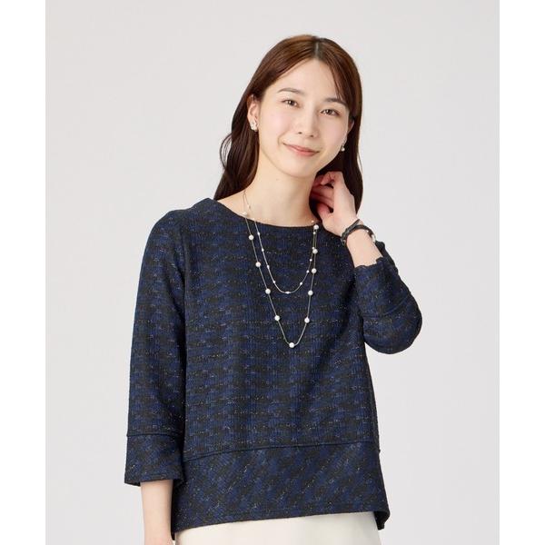 ブラウス シャツ バイヤス切替ブラウス ツイード風 長袖 レディース レディース
