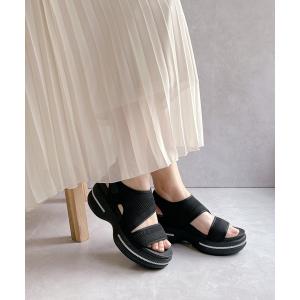 サンダル 厚底フラットソール  バッグベルト ニットサンダル レディース