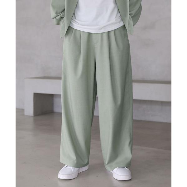 スラックス 綿麻タッチワイドバギースラックス「セットアップ可能」 メンズ