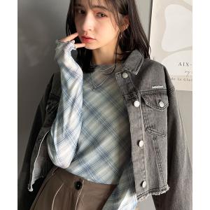 tシャツ 大人レトロでスタイリッシュ。オンブレチェックシアーボートネックメロウトップス（長袖） レディース