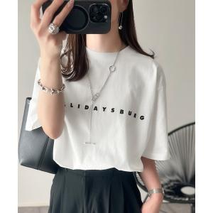 tシャツ 大人の上品カジュアルを楽しむ。綿100％シルケット風シンプル英字ロゴオーバーサイズTシャツ（半袖） レディース