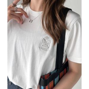 tシャツ 「JaVaジャバコラボ」カジュアルの格上げ。綿100％シルケット風素材 胸元エンブレム刺繍Tシャツ（半袖） レディース