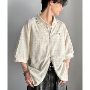 シャツ 半袖 抜け感叶える大人の上品スポーティ。ポロ襟ダブルファスナージャガードトップス（半袖） メンズ レディース