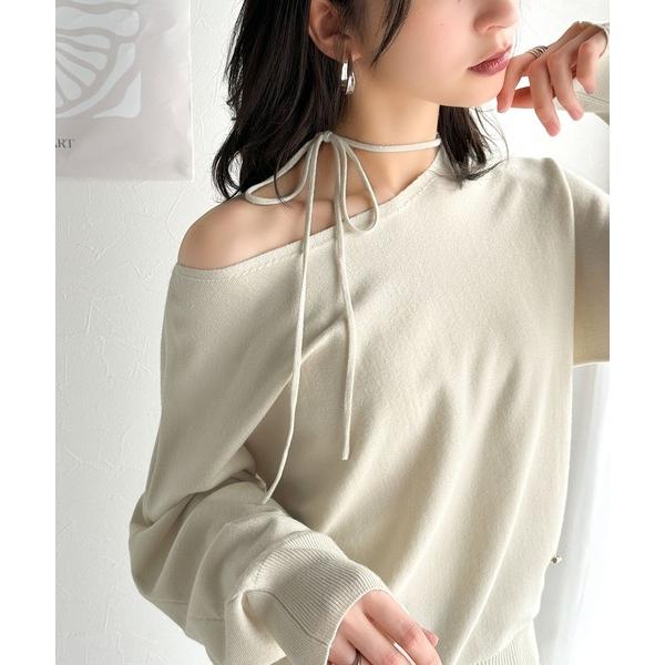 ニット セーター 「mily bilet」レディライクなあざとニット。オフショル2WAYリボン紐付き...