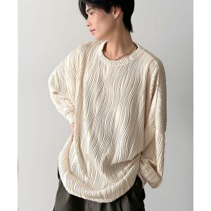 tシャツ ゆるさとスタイリッシュを両立。オーバーサイズウェーブ柄ジャガード長袖Ｔシャツ メンズ レディース｜ZOZOTOWN Yahoo!店