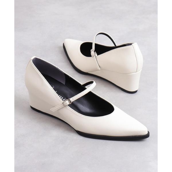 パンプス ウェッジソール ポインテッドトゥストラップパンプス