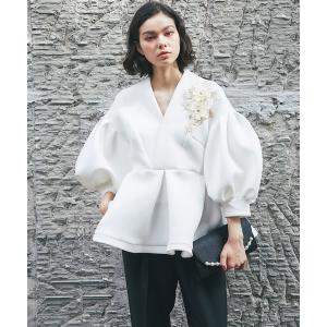 セレモニースーツ セットアップ 花刺繍モチーフ付きペプラムトップス＆テーパードパンツセットアップ レディース