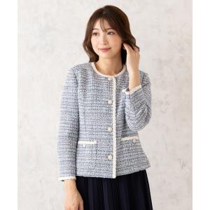 ジャケット ノーカラージャケット ファンシーツイード調ジャケット(サックス） レディース