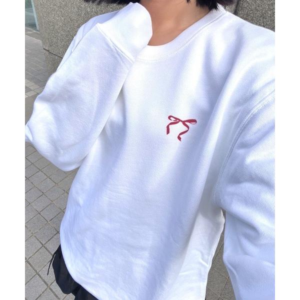 トレーナー スウェット 「軽量」ワンポイントレッドリボントレーナー　スウェット レディース