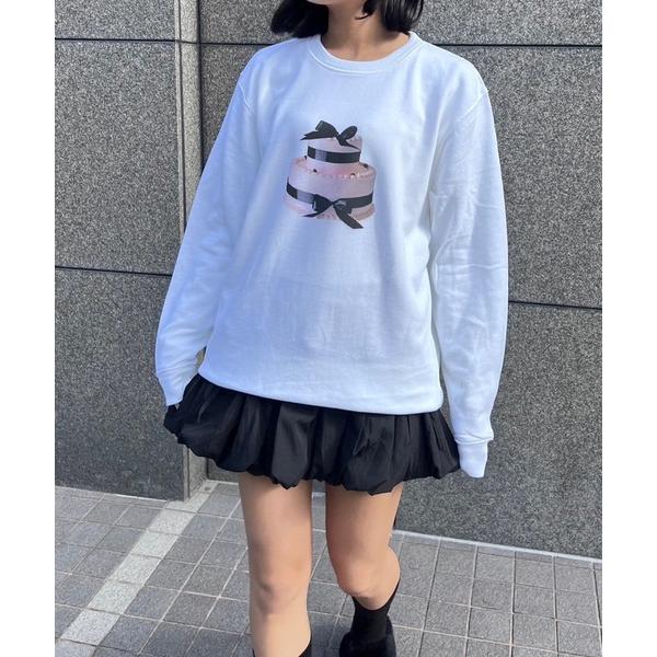 トレーナー スウェット 「軽量」ブラックリボンケーキトレーナー　スウェット レディース