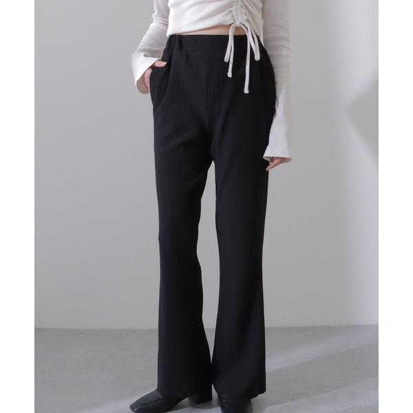 スラックス パンツ ソリッドカラー バックゴム ハイウエスト フレア パンツ レディース