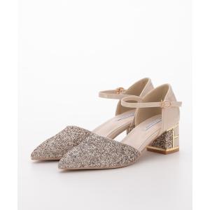 パンプス グリッターチャンキーヒール パーティーシューズ オケージョンシューズ パンプス
