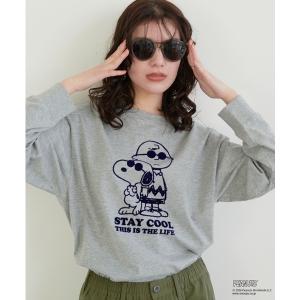 tシャツ 「PEANUTS/ピーナッツ」スヌーピー/SNOOPY フロッキープリントロンT レディース