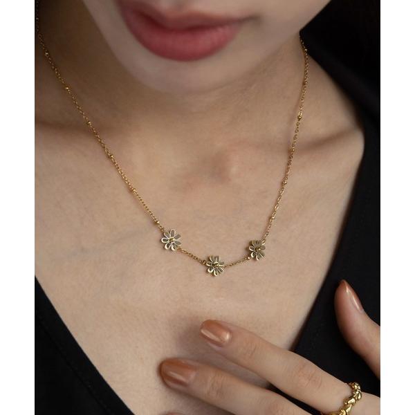 ネックレス 入学式 卒業式 金属アレルギー対応 メタルフラワーネックレス レディース