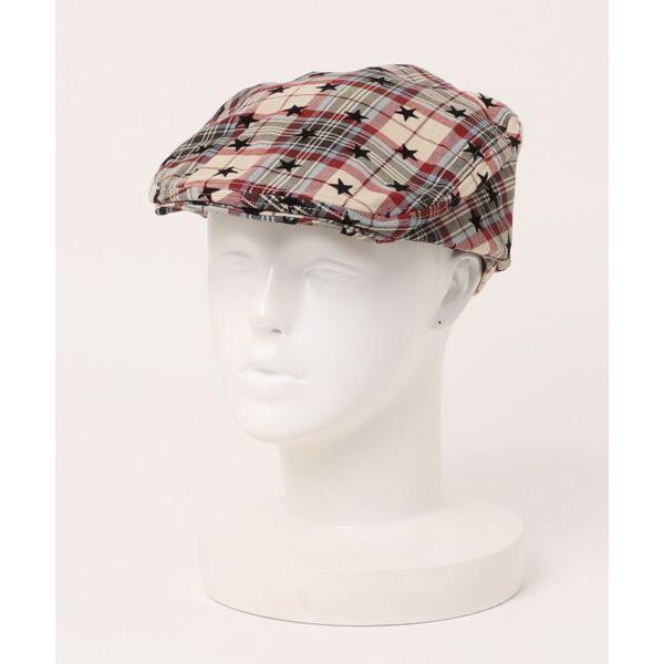 帽子 ベレー帽 チェック柄ハンチング/総ロゴ メンズ
