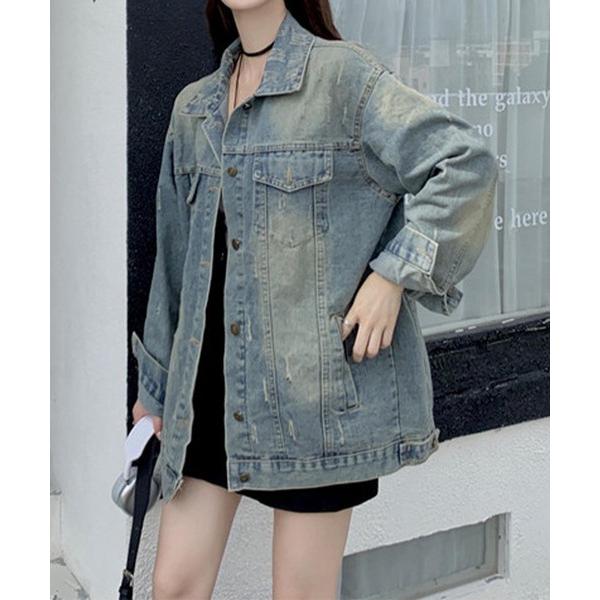 デニムジャケット gジャン ヴィンテージライク オーバーサイズデニムジャケット レディース