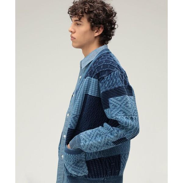 カーディガン Cardigan Indigo Patchwork Like Jacquard メンズ