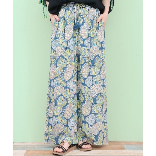 パンツ Rico エコフレンドリーダイ パインモンステラブロックプリントパンツ レディース