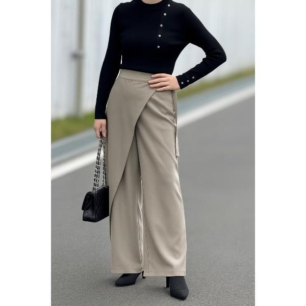 パンツ 「スカート見え」アシンメトリー ラップデザイン ワイドパンツ / ベルト付き スラックス /...