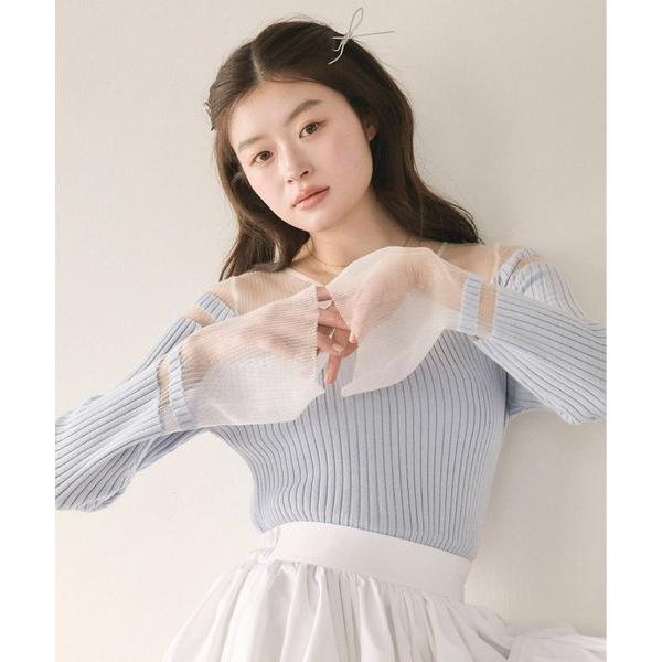 ニット セーター シアーブロックフレアスリーブニット レディース