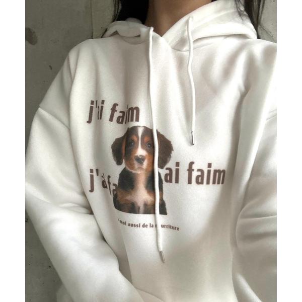 パーカー DOGプリント裏起毛パーカー レディース