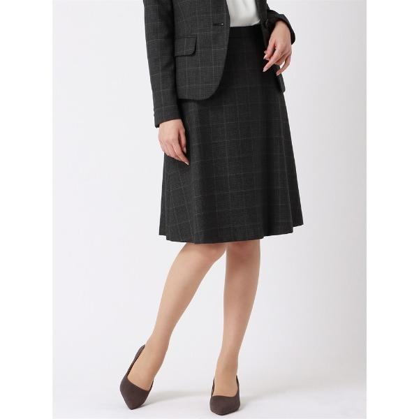 スカートスーツ フレアスカート ウォッシャブル ストレッチ マイクロチェック セットアップ