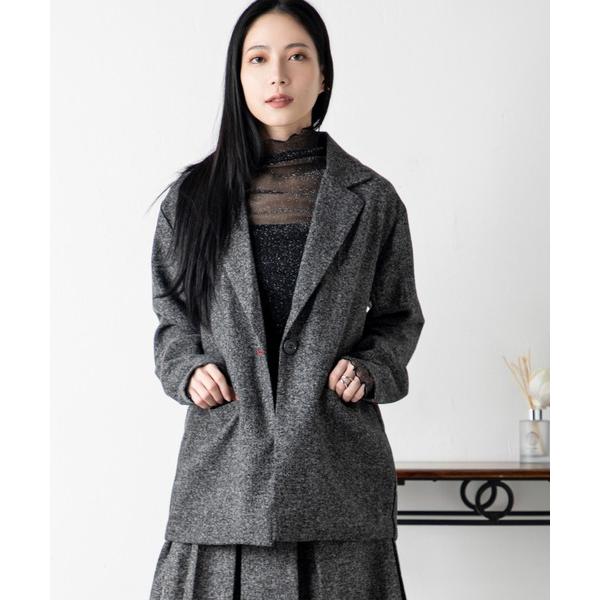 コート アウター 上品な雰囲気と程よいリラックス感が、大人の余裕を演出する配色ステッチツイードジャケ...