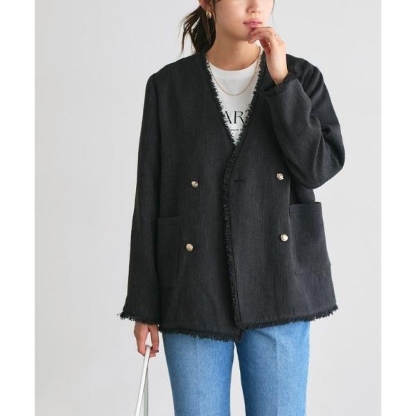 ジャケット ノーカラージャケット ノーカラーフリンジツイードジャケット レディース