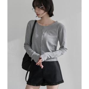 カーディガン 「UNE ORIGINAL」ショルダーパフシルバーボタンワッフル袖ウォーマーカーディガン レディース