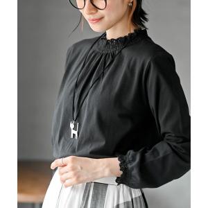 tシャツ レース襟シャーリングカットソー レディース