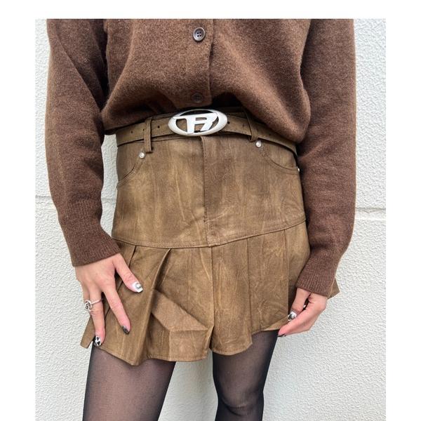 スカート 「ampm」プリーツステッチハイウエストRベルト付きスカート