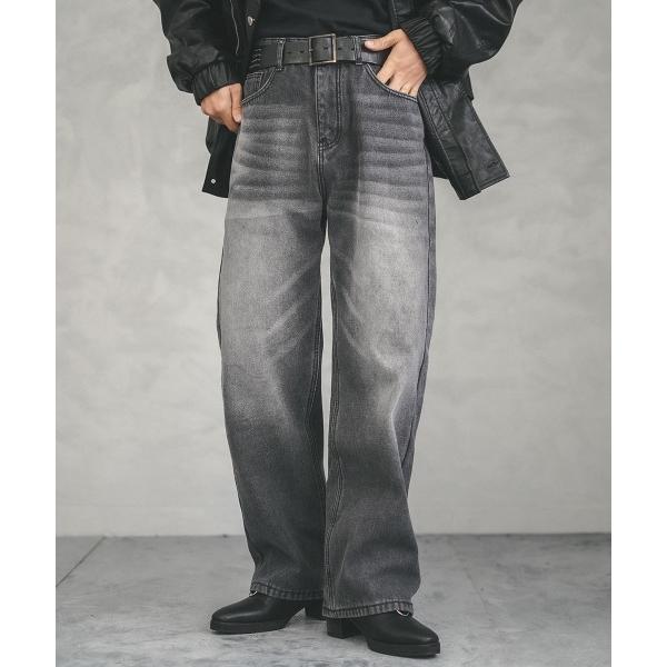 ワイドパンツ ジーンズ Fleece lining vintage wash wide denim ...