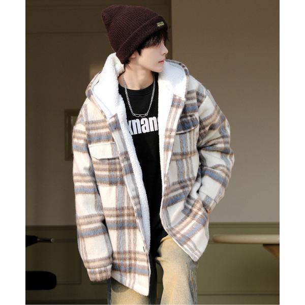 ブルゾン アウター 「neos」ルーズシルエット 裏ボア シャギー タータン チェック フード シャ...