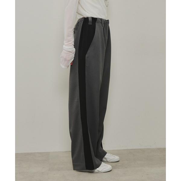 スラックス パンツ サイドラインリラックスワイドスラックス レディース