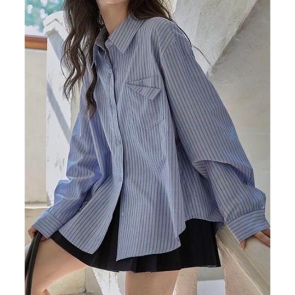 ブラウス シャツ デザインポケットストライプシャツ レディース