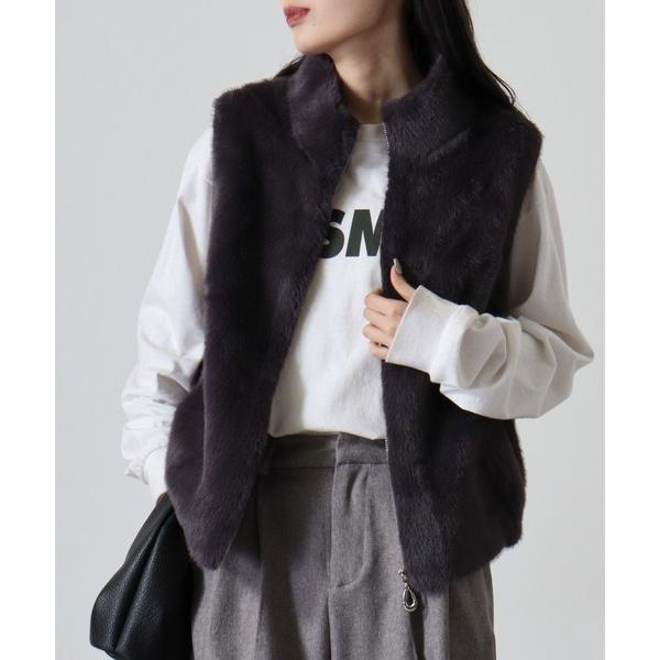 ベスト ジレ je crois soi スタンドカラージップアップファーベスト レディース