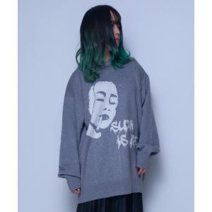 セーター ニット Z)「BLINGLEADS」フェイスJQDクルーネック ニットセーター メンズ レディース